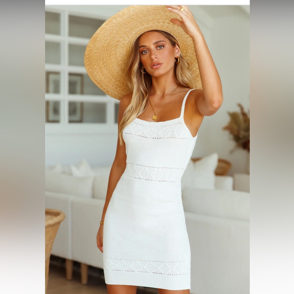 White, knit sundress, mini-new